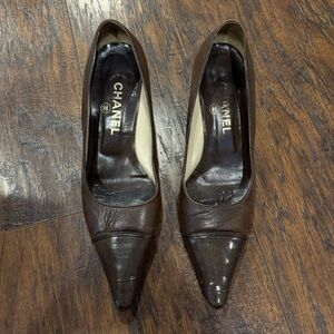 CHANEL Dark Brown Leather Heels